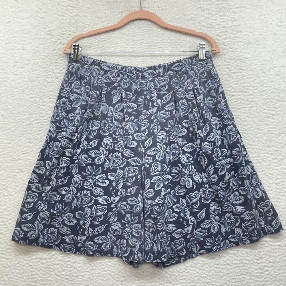 Vintage Banana Republic Shirt Shorts Set Womens Small Blue Floral Made USA 80s - Picture 4 of 12